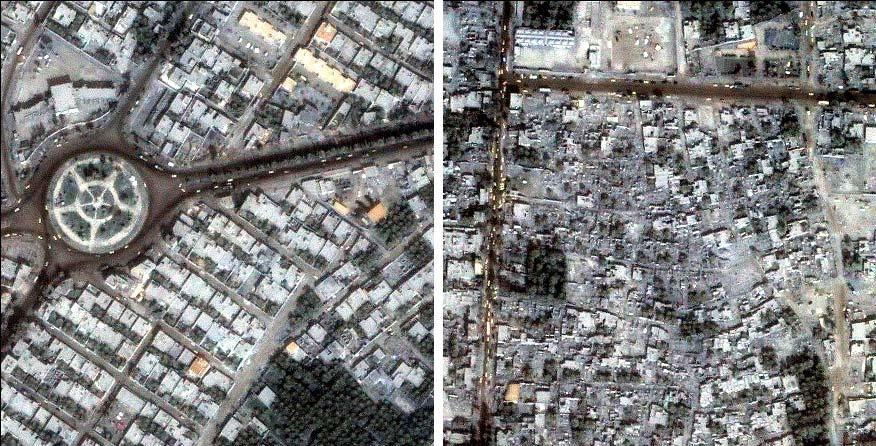 Satellitenbild vor und nach Erdbeben Zeit versus Maßstab / Auflösung Spac e easy to observe