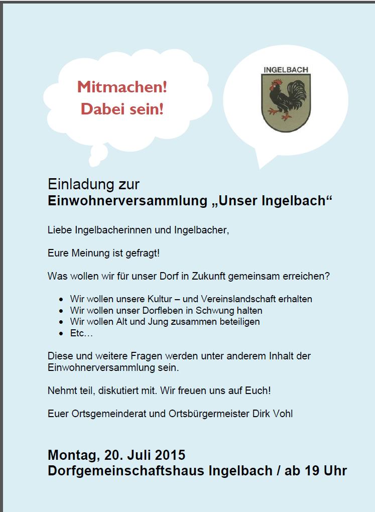 Protokoll Einwohnerversammlung Unser Ingelbach in der alten Schule am Montag, 20. Juli 2015 ab 19 Uhr Altenkirchen, 30.