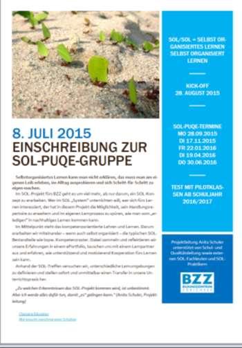 Schulprojekt-Phasen 1. Info an Abteilungssitzung, Einschreibung 2. Kick-off mit PUQE-Gruppe 9 Teilnehmenden 3. Zielformulierung, Tandem-Partner, Commitment, Kooperation 4.