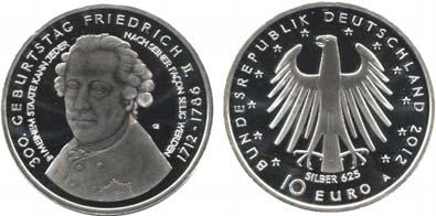 ..PP 20,- Friedrich der Große 3085 569 KN 10 EURO 2012 A (K/N)...prfr 12,- 3086 569 10 EURO 2012 A (Silber).