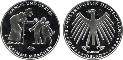 16,- Hänsel und Gretel 3110 585 KN 10 EURO 2014 G (K/N)...prfr 12,- 3111 585 10 EURO 2014 G (Silber).