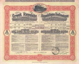 1.1907-1899 mit belgischem Kapital gegründete Eisenbahn von Athen nach Pireus. Großes Wappen im Unterdruck. Rückseitig Statuten. Mit kpl. anh. Kupons. Nr. 992 Nr.