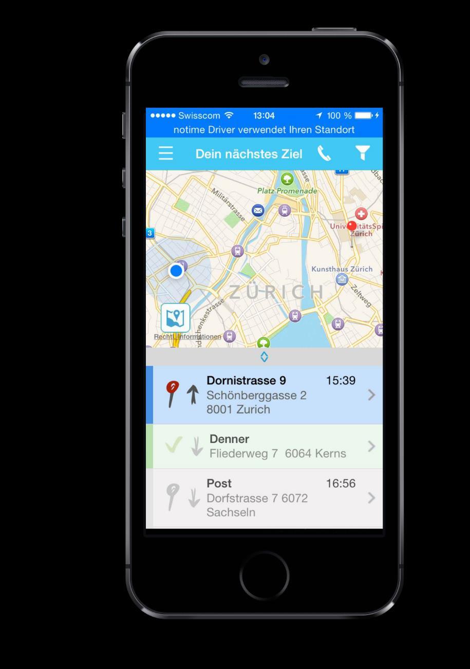 notime delivery platform Driver Apps Cockpit und Routenanzeige