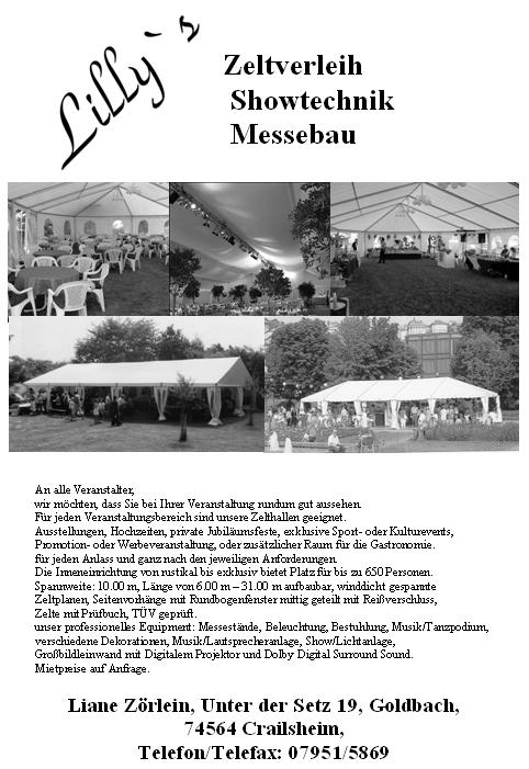Die Vereinszeitschrift des TSV Goldbach e.v. An alle Veranstalter, wir möchten, dass Sie bei Ihrer Veranstaltung rundum gut aussehen. Für jeden Veranstaltungsbereich sind unsere Zelthallen geeignet.
