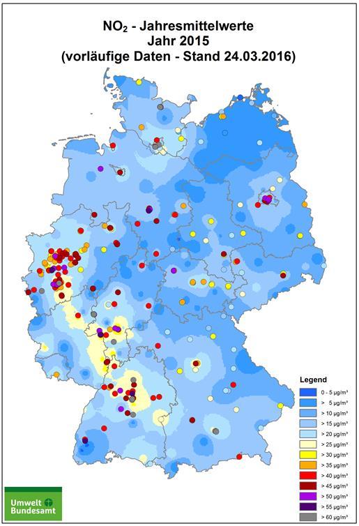 15 Seit 212 stieg die Stickstoffdioxidkonzentration an der Messstation Nordstraße um insgesamt 4 µg/m³.
