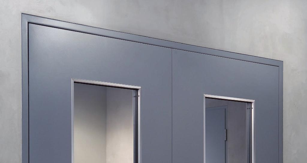 STS-Türen für anspruchsvolle Architektur flächenbündige Optik von Türblatt, Zarge und feststehendem Oberteil stumpf einschlagendes Türblatt mit Zargendichtung 2-flügelige Türen mit flächenbündigem