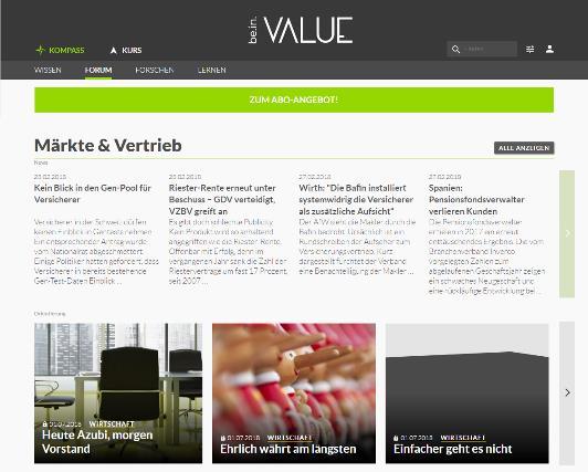 Der tägliche News Report aus der Versicherungsbranche Factsheet be.in.value be.invalue.de be.invalue.de ist der online-report des Fachverlags Versicherungswirtschaft.