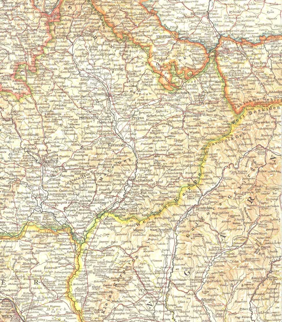 Abb. 2003-3/060 (Abb. 2002-4/200 erweitert) Karte Böhmen, Mähren und Österr. Schlesien, Andrees Allg.