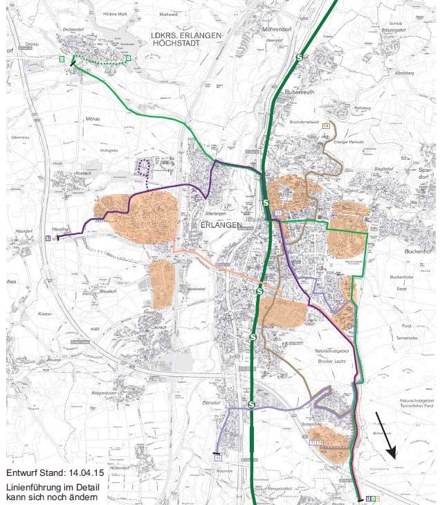 Entwurf Plannetz Erlangen Haupt- und Nebennetz mit Feinerschließung Ausschnitt 4: