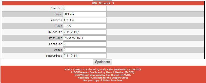 Nun bitte speichern. Nun auf DMR GW unter Full Edit klicken Bitte beim Abschnitt DMR Network 2 die gelben Zeilen einfügen und die eigene DMR ID anpassen: [DMR Network 2] Enabled=1 Address=89.185.97.
