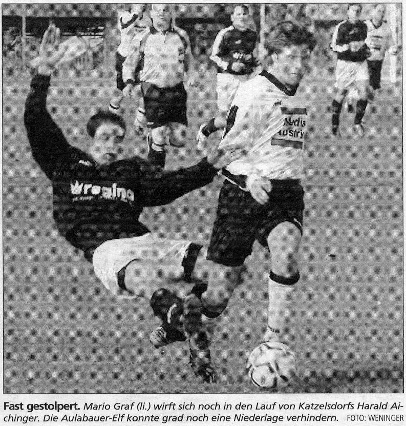 Montag, 29. März 2004 Remis im Spiel der vergebenen Chancen WECHSELSCHLAGER / Sowohl Katzelsdorf als auch Hochwolkersdorf scheitern an ihrer Abschlussschwäche und beenden das Derby mit 1:1.