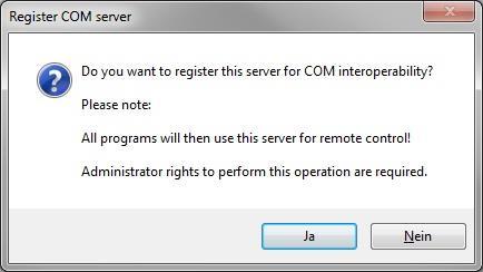4.5. Registrierung als COM Server Über diesen Befehl kann der Toolmonitor als COM Server registriert werden.
