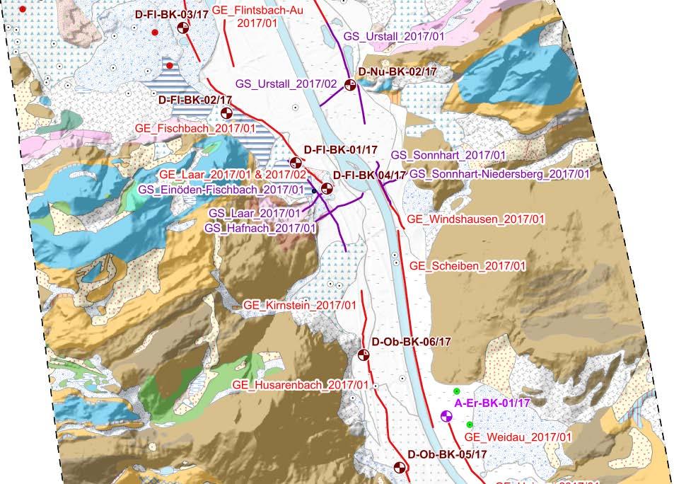 Erkundungsprogramm Marblinger Plateau Störungszone Kieferbach Einzugsgebiet Mühlauer Quellen Begrenzung der Jura-Mulde (Störungen?