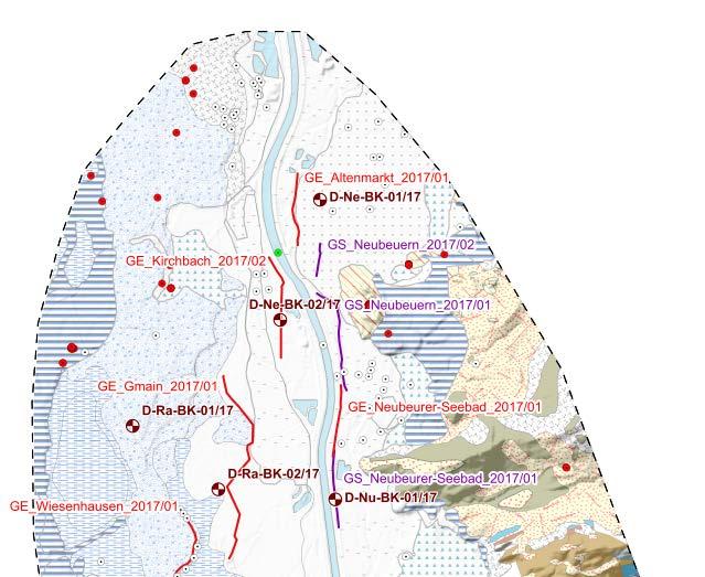 Erkundungsprogramm Marblinger Plateau Störungszone Kieferbach Einzugsgebiet Mühlauer Quellen Begrenzung der Jura-Mulde (Störungen?