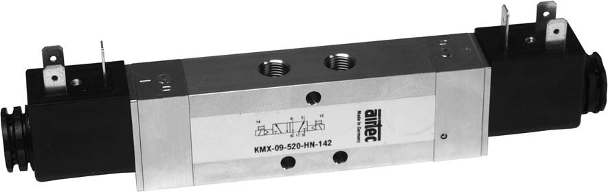 KMX-09 Elektrisch betätigte Edelstahlventile 5/2-5/3-Wege, 1080 1110 Nl/min Das Ventil wird ohne Steck - dose geliefert. Steckdosen siehe Seite 6.014.
