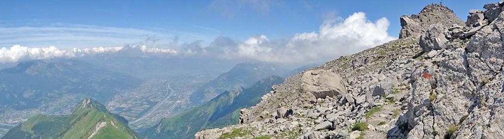 hoch Blick auf das obere Rheintal mit dem bewölkten Alpstein,