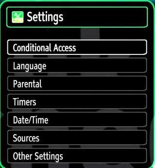 Confi guring Your TV s Settings Detailed settings can be configured to suit your personal preferences. Press MENU button and select Settings ikon by using or button.