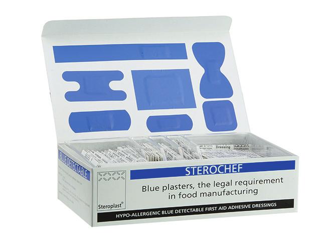 Blaue, detektierbare Pflaster für die Lebensmittelindustrie Detektierbare, sterile Pflaster, einzeln verpackt, in