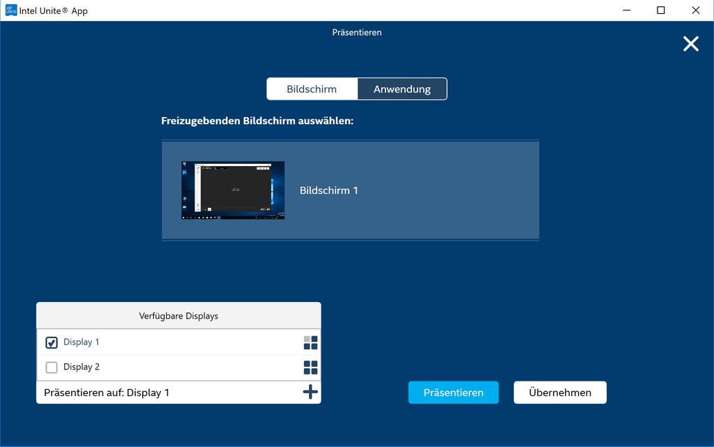 5.4 Bildschirm Präsentationsoptionen Abbildung 5 zeigt die Benutzeroberfläche für die Präsentationsoptionen bei der Freigabe eines Bildschirms.