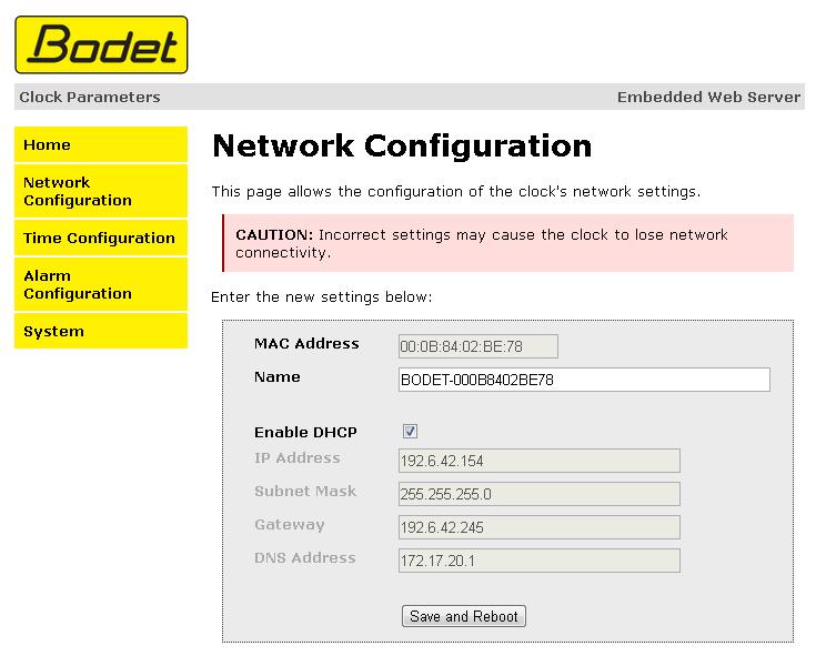 5.2 Die Seite Netzwerk-Konfiguration Mit dieser Seite wird die Uhr im Netzwerk konfiguriert.