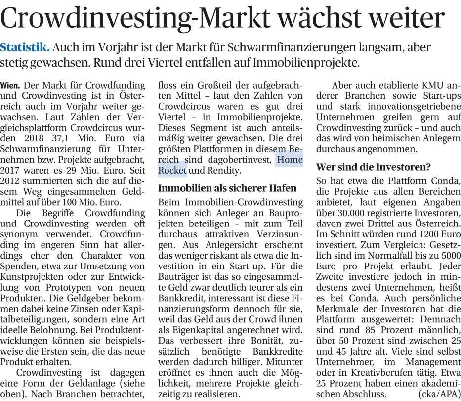 Crowdinvesting-Markt wächst weiter Die Presse/Österreich Morgen Seite 8 21.