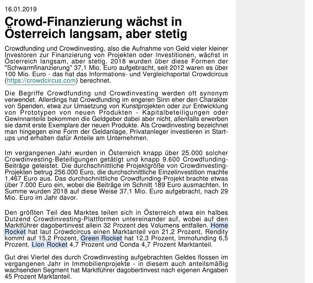 Crowd-Finanzierung wächst in Österreich langsam,
