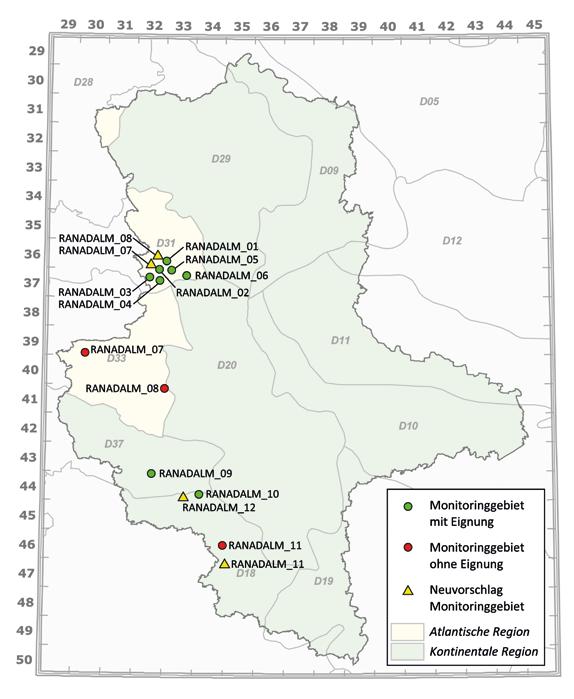 Abb. 24: Die Monitoringflächen des Springfroschs in Sachsen-Anhalt.