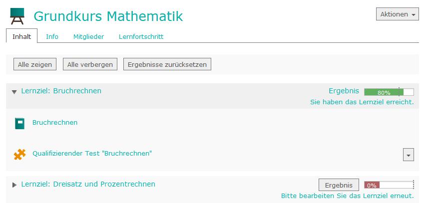 Realisierung in ILIAS: Lernzielorientierte