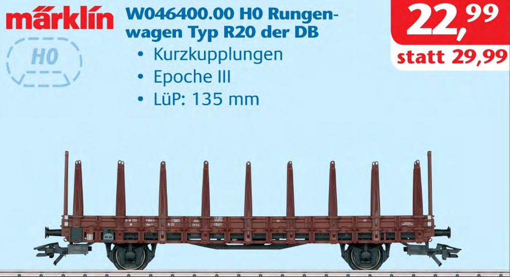 W046400.001 Wagen-Set "Moderner Güterverkehr" in H0 Eurotrain plus Angebot Spur: H0 Epoche: III Vorbild: Vorbild: Zweiachsiger Rungenwagen Rr 20, Austauschbauart, der Deutschen Bundesbahn (DB).