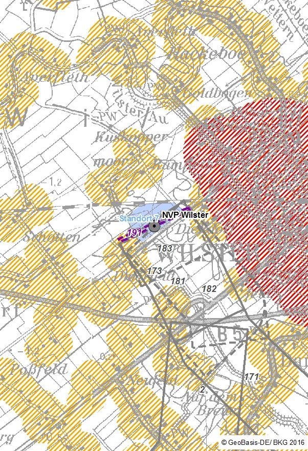 Kurzsteckbrief Trassenkorridorsegment 191 - Anbindung Konverterstandortbereich 7 Übersicht Trassenkorridorsegment (TKS) gelb schraffiert: 200 m Abstandsfläche zur Wohnbebauung im Außenbereich rot