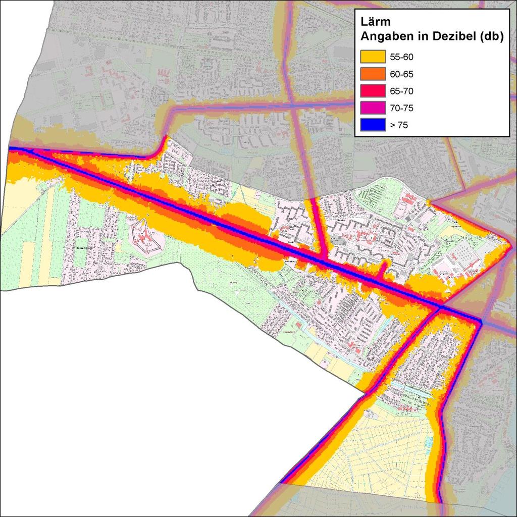 11 Umwelt (Lärmbelastung) Von den großen Verkehrstrassen geht eine Lärm- und Schadstoffemission aus, die die Wohnqualität der angrenzenden Bebauung beeinträchtigt.