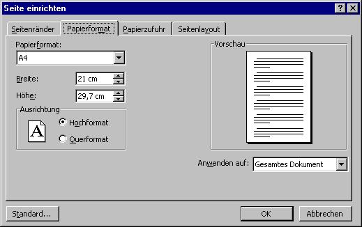Hoch- oder Querformat Menü Datei, Seite einrichten, Register Papierformat: Hochformat oder Querformat Das Papierformat festlegen 22.