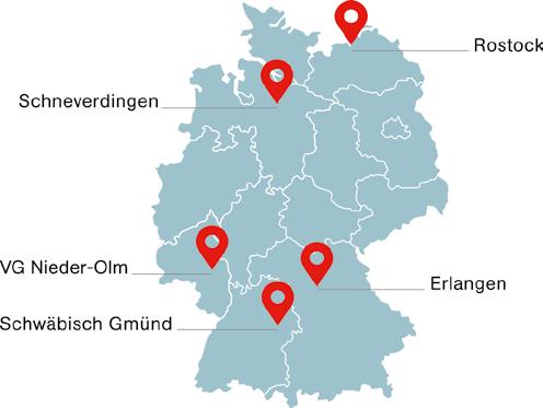 Die fünf Kommunen Die Städte Erlangen, Rostock, Schneverdingen, Schwäbisch Gmünd und die Verbandsgemeinde Nieder- Olm sind die Modellkommunen im Projekt Kommune Inklusiv.