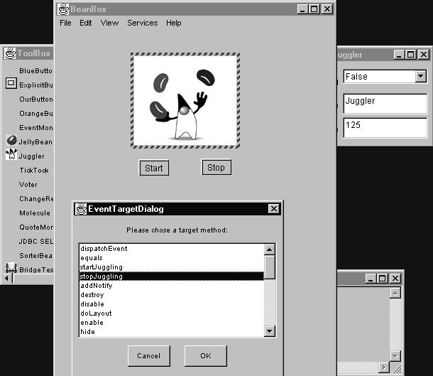 JugglerBean (4)... mit JugglerBean verknüpfen AFCW - 6 JavaBeans 6.7 JugglerBean (5) Automatisch generierter Code package tmp.sunw.beanbox; import sunw.demo.juggler.juggler; import java.awt.event.