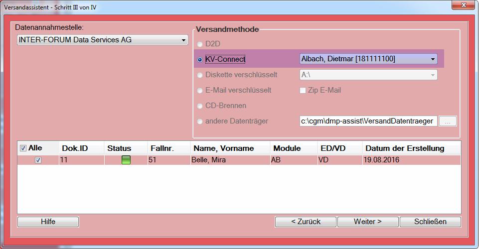 Versand - Schritt III von IV - Arztauswahl Im Versandassistenten - Schritt III von IV - haben Sie nun die Möglichkeit den entsprechenden Arzt für den KV-Connect-Versand auszuwählen.