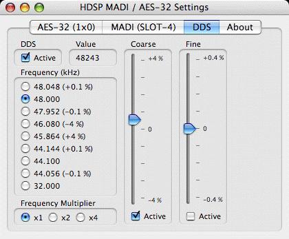 19.2 Settingsdialog - DDS Üblicherweise erzeugen Soundkarten und Audiointerfaces ihre interne Clock (Master Modus) aus Quarzen. Dadurch kann die interne Clock z.b. auf 44.
