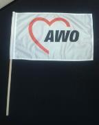 Stab ; 60 x 40cm(BxH) mit 2 farbigem AWO-Logo; Flagge am