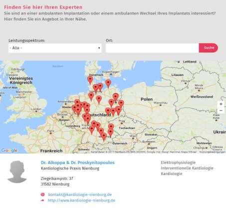 Kardionetzwerk Webseite Expertendatenbank Einfache Suche über Adresse und