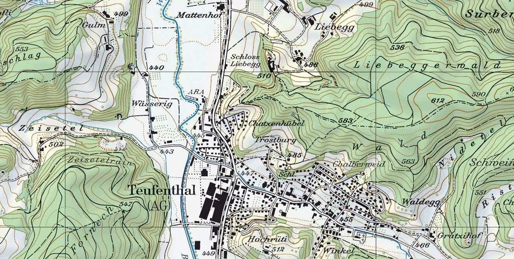 Unfallort an der Gemeindegrenze Teufenthal/Gränichen (Gemeindegebiet Gränichen) SwissMap 1.