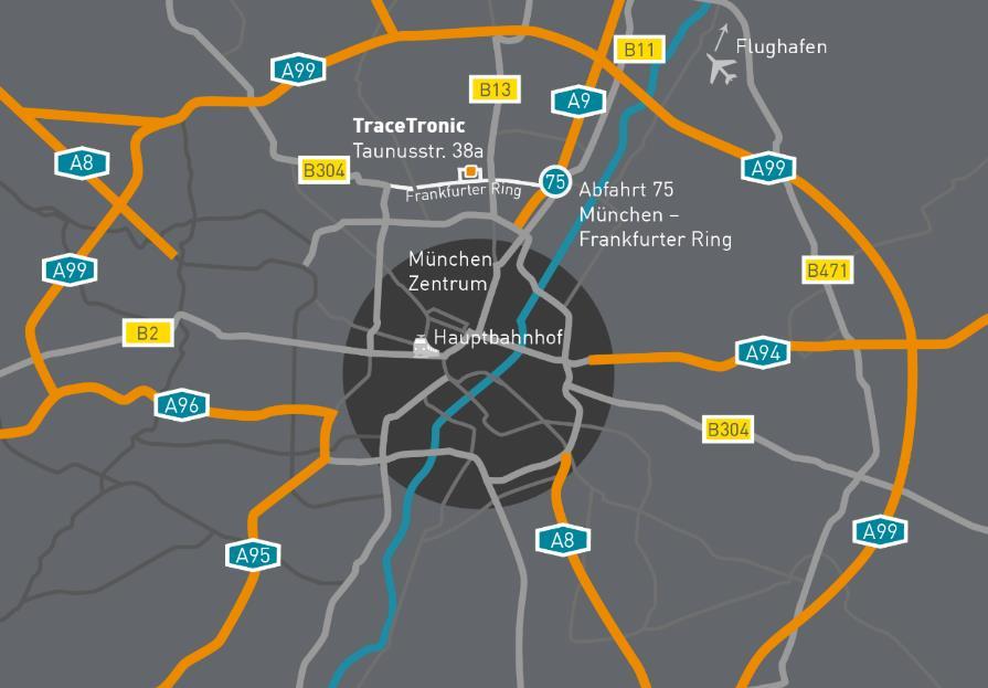 Standort München Anfahrt per PKW: Aus nördlicher Richtung kommend der A9 bis zur Abfahrt 75, Frankfurter Ring, folgen. Auf der rech-ten Spur der Abfahrt gelangen Sie direkt auf den Frankfurter Ring.