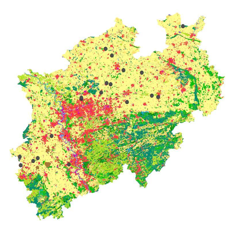Messstellen mit hohen TP-Konzentrationen (>0,6 mg/l) Siedlung und bebaute Flächen Vorwiegend Grünland- und Waldflächen Vorwiegend landwirtschaftliche Nutzflächen Karte 1: Übersicht über die Lage der