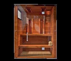 schwellenloser Tür und mit Saunafenster Glas wahlweise: in Klarglasoptik / in Rauchglasoptik (bronze oder anthrazit) / mit individuellem, digital bedrucktem Motiv Türbänder: Justierbare Türbänder in