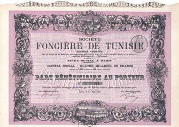 3522 Paris, von 1891 Das 1890 in Paris gegründete Bankhaus vergab Darlehen gegen hypothekarische Sicherungen an tunesischem Immobilienbesitz.