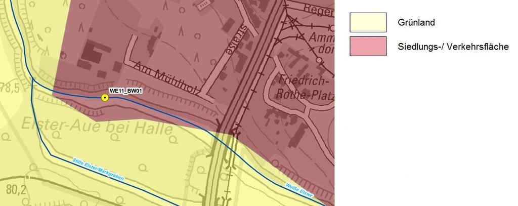 2 Flächennutzung Das Wehr Ammendorf wird von Siedlungs- und Verkehrsflächen sowie von angrenzendem Grünland umgeben.