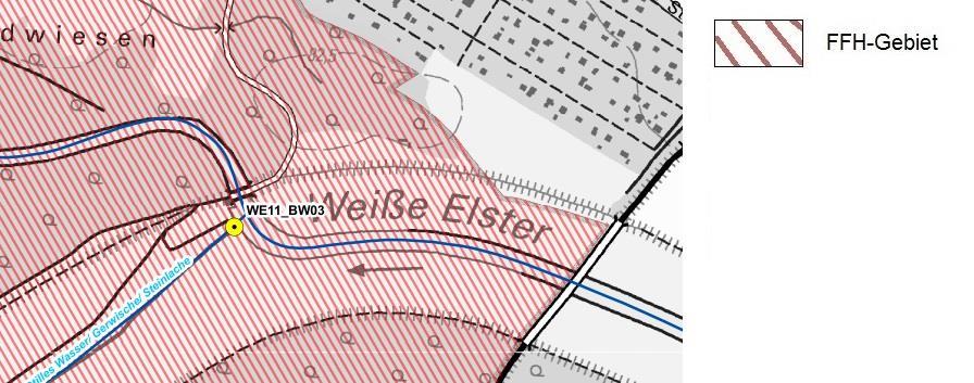 Anlage A-10.1.9 Maßnahmenskizze Weiße Elster, Station km 9+100 3 2.3 Schutzgebiete Das Einlaufbauwerk Steinlache befindet sich im FFH-Gebiet Saale-, Elster-, Luppe-Aue zwischen Merseburg und Halle.