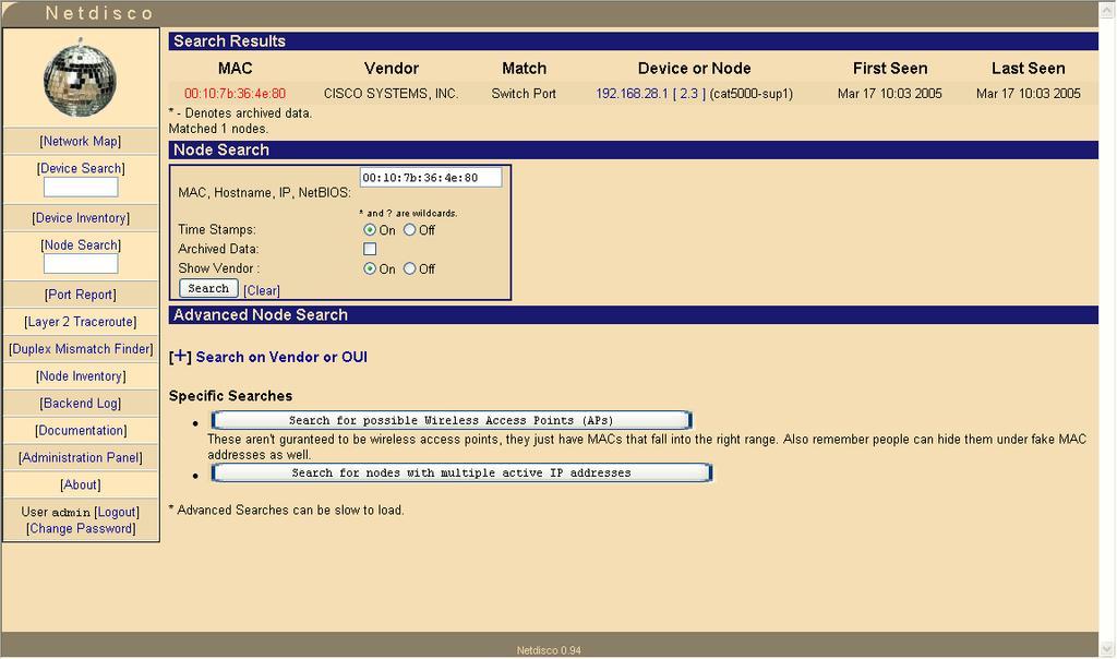 Netdisco Zuordnung einer MAC-Adresse zu einem
