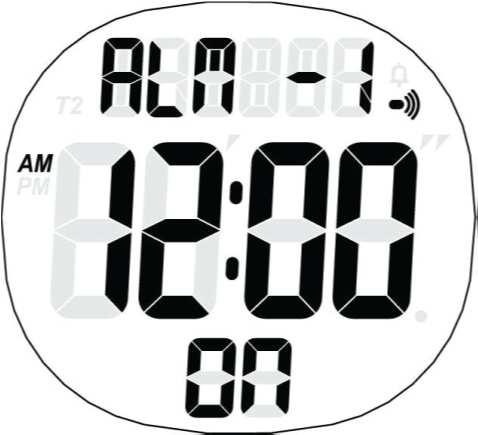 BETRIEB DER UHR - Alarm-Modus Hinweise: Dual Alarm: Alarm 1 und Alarm 2 Alarmdauer: 60s Wenn der Alarm ertönt, wird eine blinkende Alarmsymbol angezeigt.