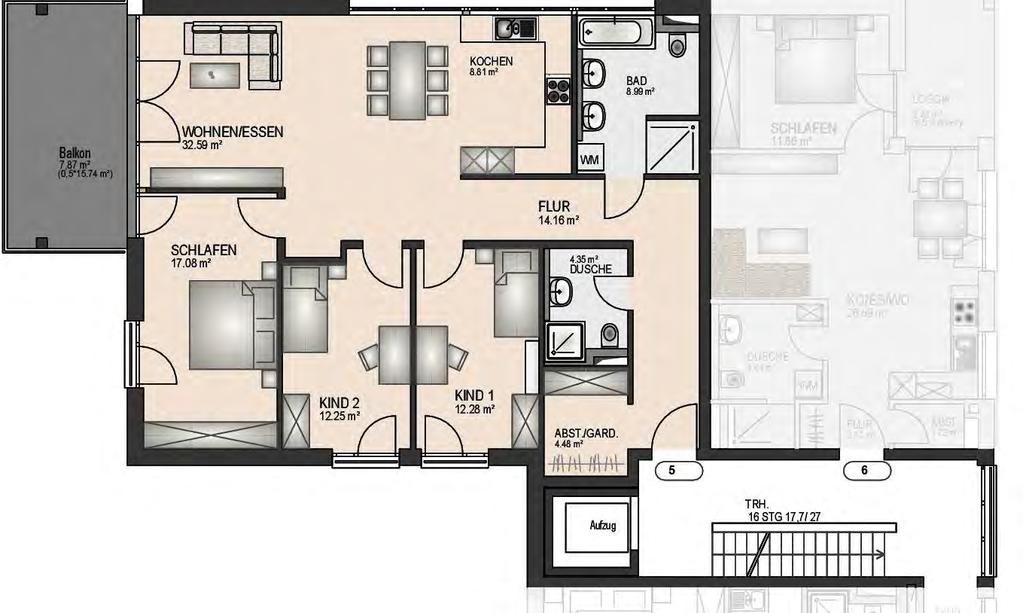 A/B/C/D 5 Wohnung rechts 1. Obergeschoss 4 ½ Zimmer A-D 5 rechts 1.