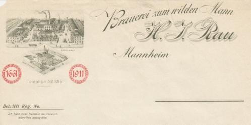 (E014) Los 340 Ausruf: 15 Mannheim, 1911: Brauerei zum wilden Mann H.J.