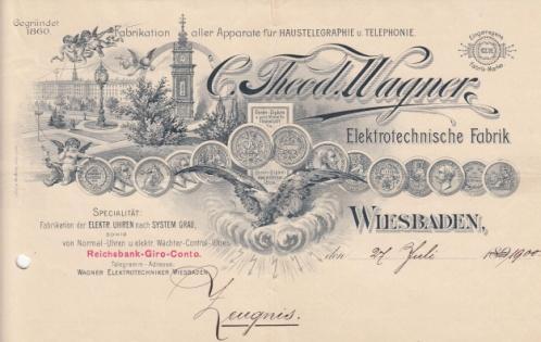 Los 389 Ausruf: 17 Wiesbaden, 1900: C. Theod. Wagner, elektrotechnische Fabrik Gegründet 1860.